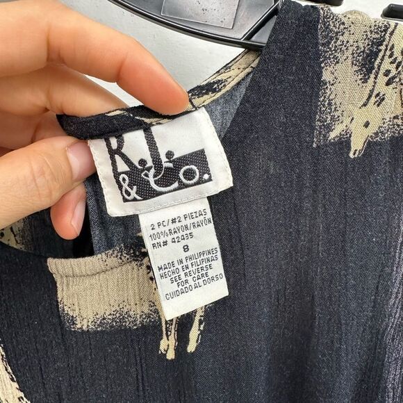 Vintage 90's Black Crinkle Safari Giraffe Theme Sleeveless Maxi/Midi Dress 8 - Picture 8 of 10